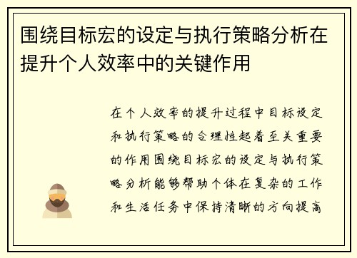 围绕目标宏的设定与执行策略分析在提升个人效率中的关键作用